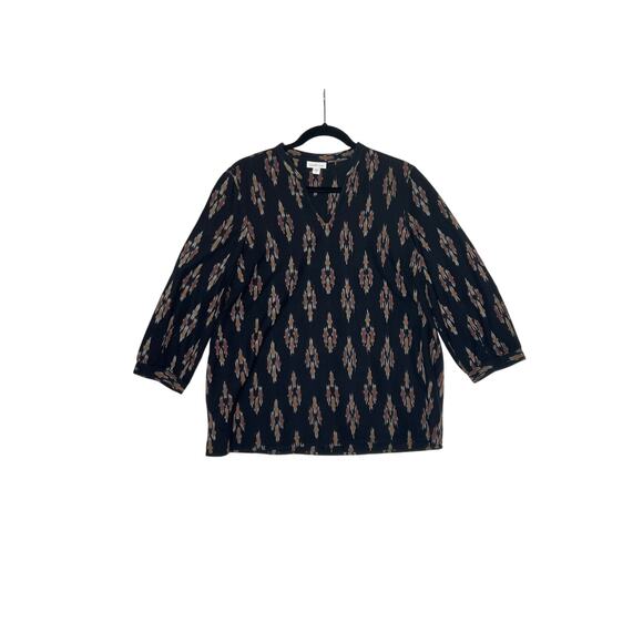 J.Jill size M aztec print black/multi color 3/4 sleeve 100% cotton 0ffice church - Picture 1 of 6